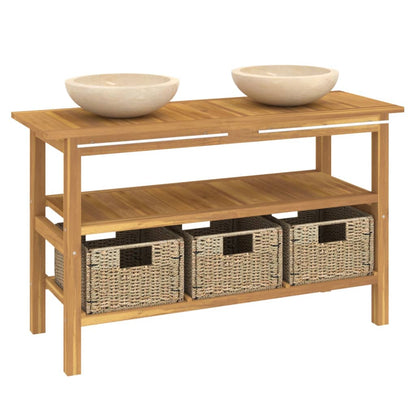 Mobile VanitÃ  Bagno e Lavandini Marmo Crema Legno Massello Teak