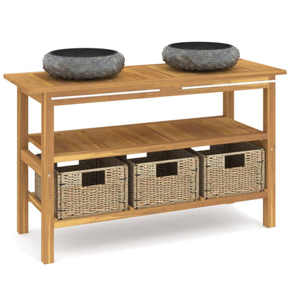 Mobile VanitÃ  Bagno e Lavandini Marmo Nero Legno Massello Teak