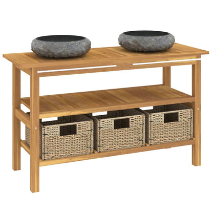 Mobile VanitÃ  Bagno e Lavandini Marmo Nero Legno Massello Teak