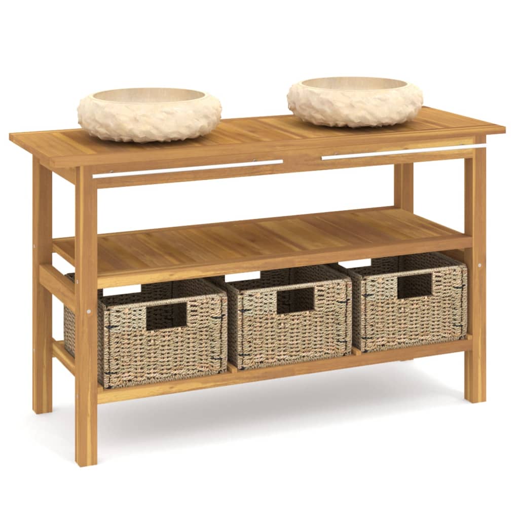 Mobile VanitÃ  Bagno e Lavandini Marmo Crema Legno Massello Teak