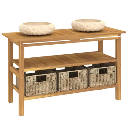 Mobile VanitÃ  Bagno e Lavandini Marmo Crema Legno Massello Teak