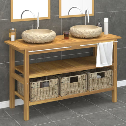 Mobile VanitÃ  Bagno e Lavandini Marmo Crema Legno Massello Teak
