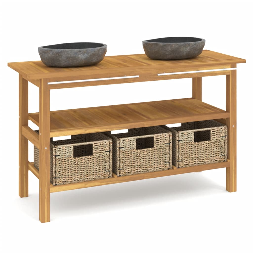 Mobile VanitÃƒÂ  Bagno con Lavandini Pietra Fiume Massello di Teak
