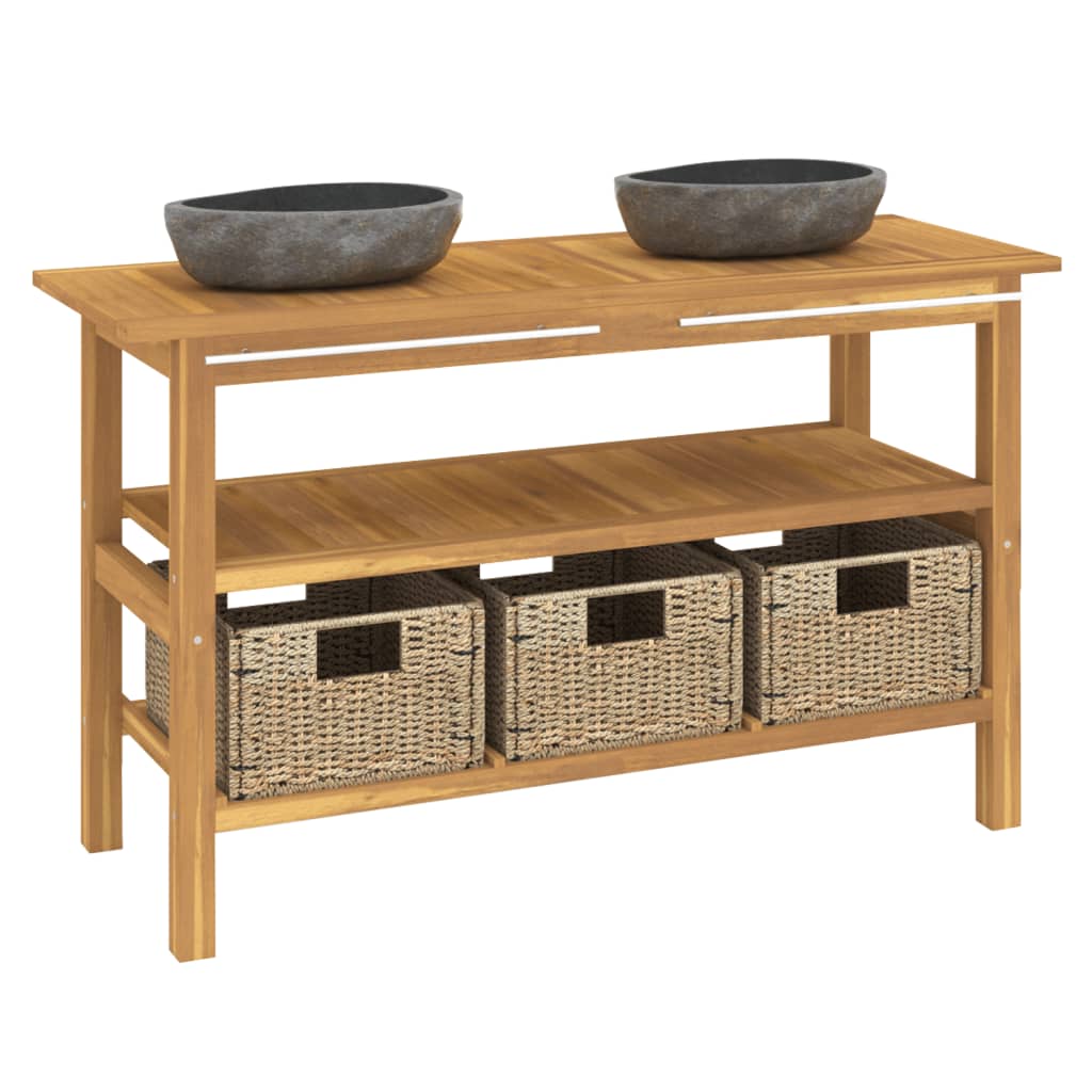 Mobile VanitÃƒÂ  Bagno con Lavandini Pietra Fiume Massello di Teak