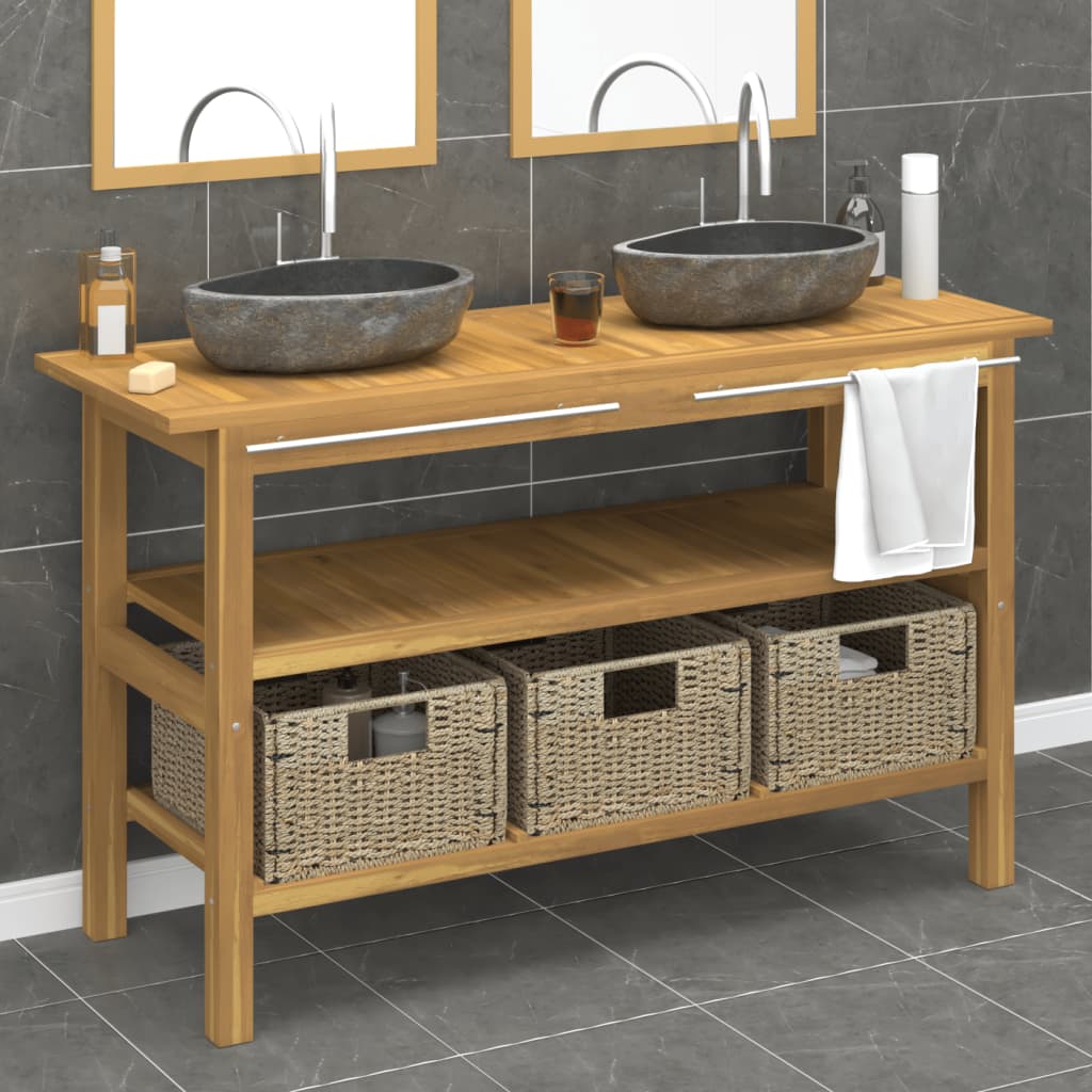 Mobile VanitÃƒÂ  Bagno con Lavandini Pietra Fiume Massello di Teak