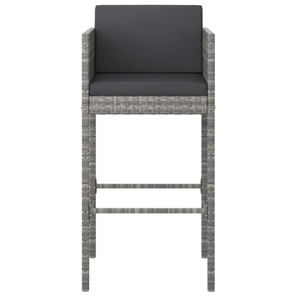 Set Bar da Giardino 3 pz con Cuscini in Polyrattan Grigio
