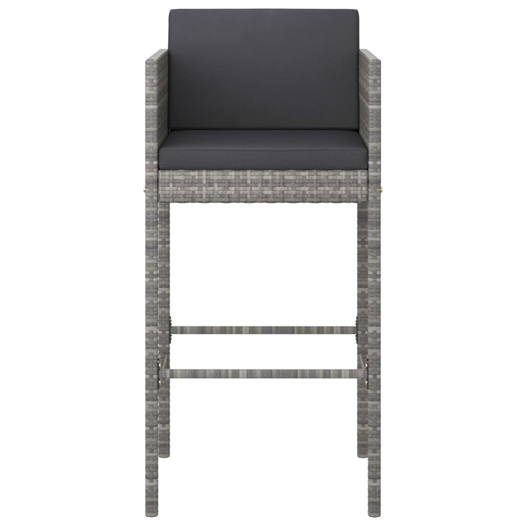 Set Bar da Giardino 3 pz con Cuscini in Polyrattan Grigio