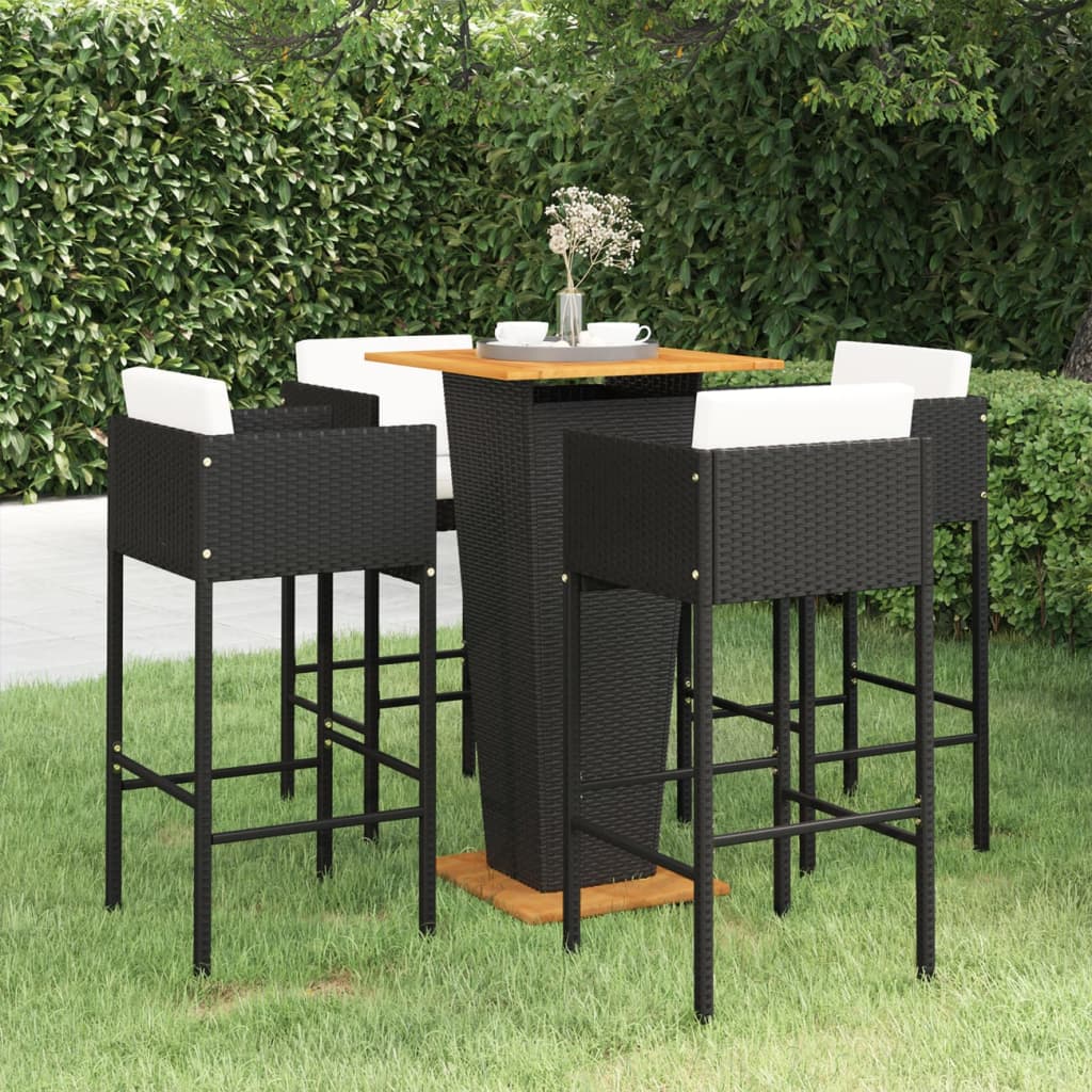 Set Bar da Giardino 5 pz con Cuscini in Polyrattan Nero