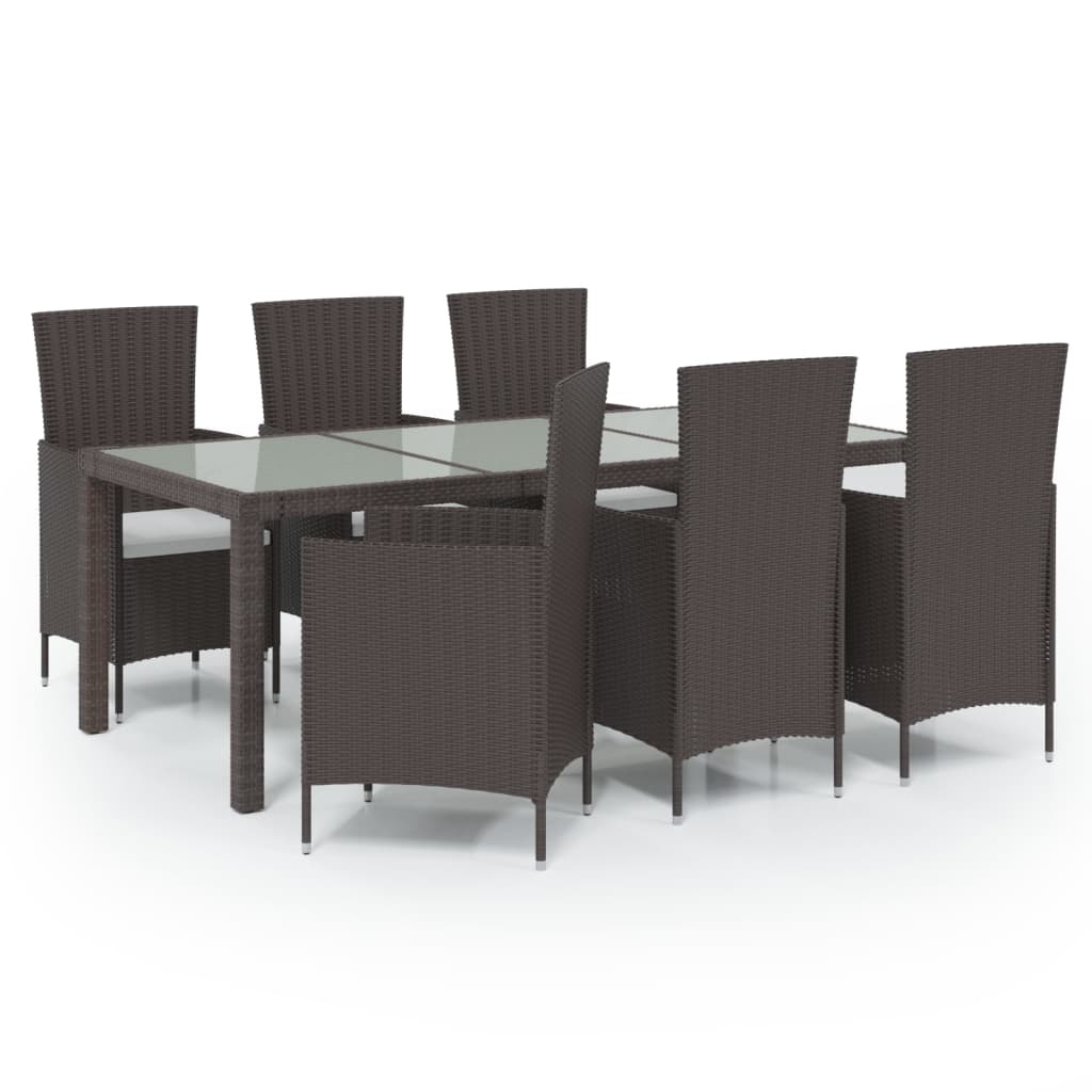 Set Mobili da Giardino 7 pz con Cuscini in Polyrattan Marrone