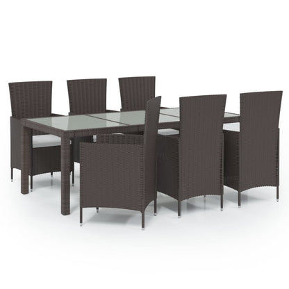 Set Mobili da Giardino 7 pz con Cuscini in Polyrattan Marrone