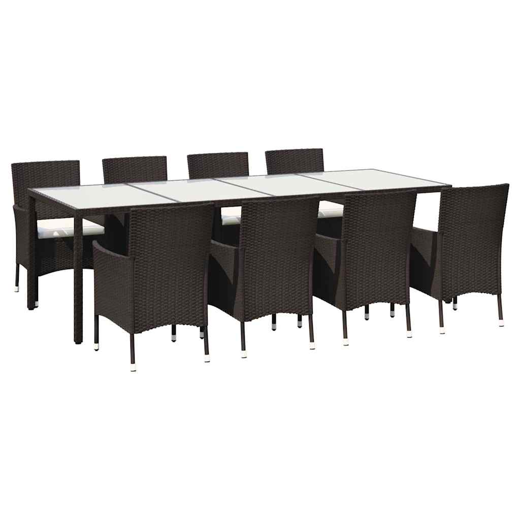 Set da Pranzo da Giardino 9 pz con Cuscini Polyrattan Marrone