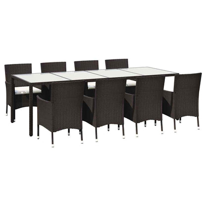 Set da Pranzo da Giardino 9 pz con Cuscini Polyrattan Marrone