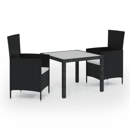 Set Mobili da Giardino 3 pz con Cuscini in Polyrattan Nero