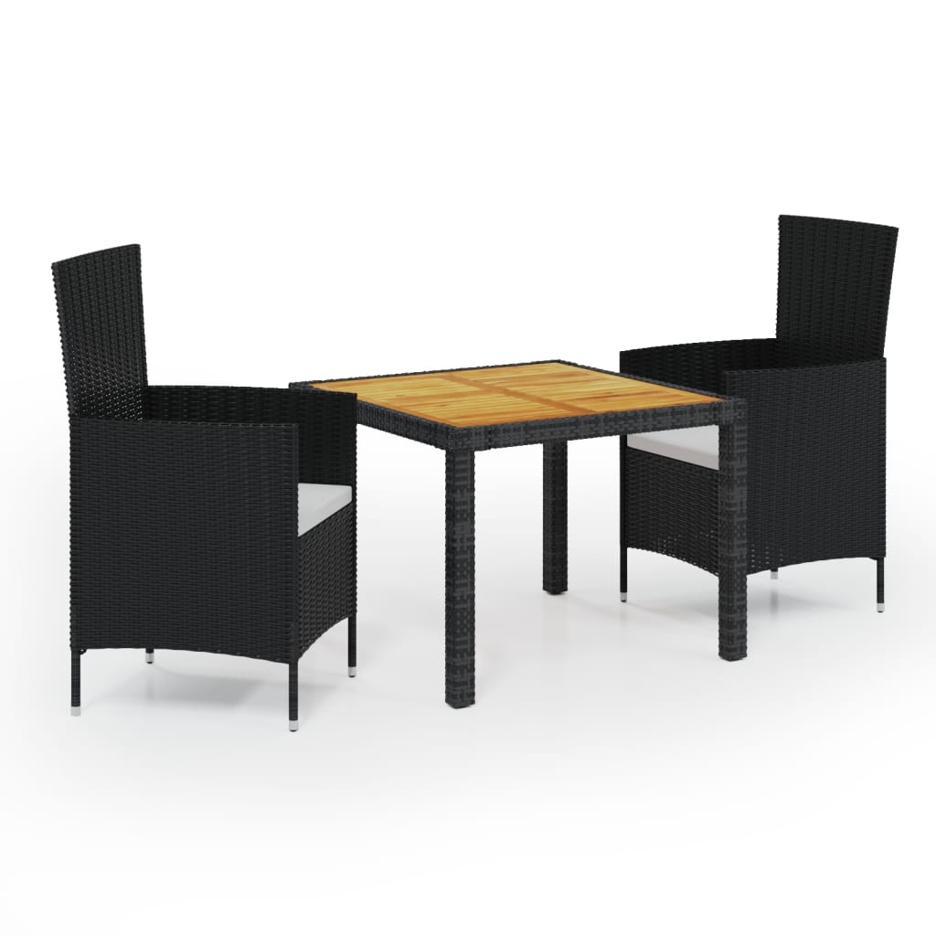 Set Mobili da Giardino 3 pz con Cuscini in Polyrattan Nero