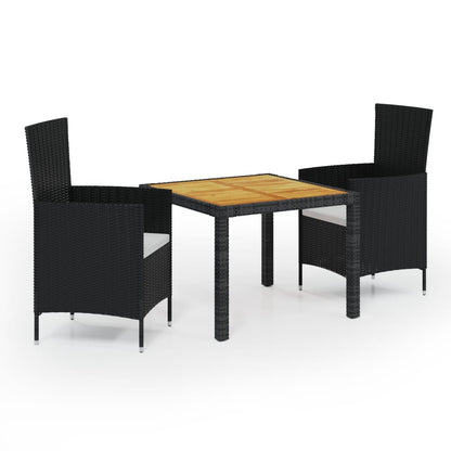Set Mobili da Giardino 3 pz con Cuscini in Polyrattan Nero