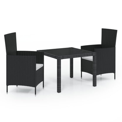 Set Mobili da Giardino 3 pz con Cuscini in Polyrattan Nero
