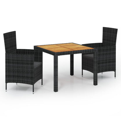 Set Mobili da Giardino 3 pz con Cuscini in Polyrattan Nero