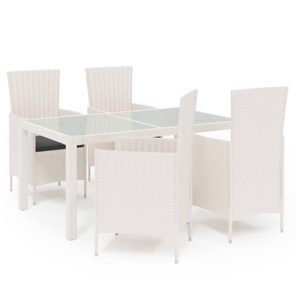 Set Mobili da Giardino 5 pz con Cuscini in Polyrattan Bianco