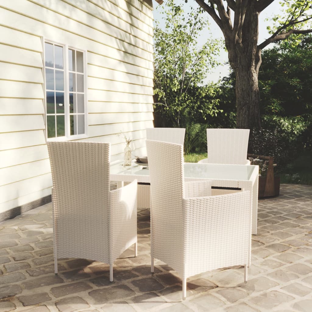 Set Mobili da Giardino 5 pz con Cuscini in Polyrattan Bianco