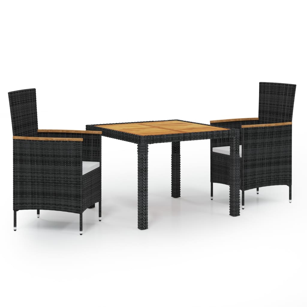 Set Mobili da Giardino 3 pz con Cuscini in Polyrattan Nero