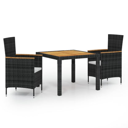 Set Mobili da Giardino 3 pz con Cuscini in Polyrattan Nero