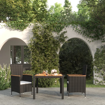 Set Mobili da Giardino 3 pz con Cuscini in Polyrattan Nero