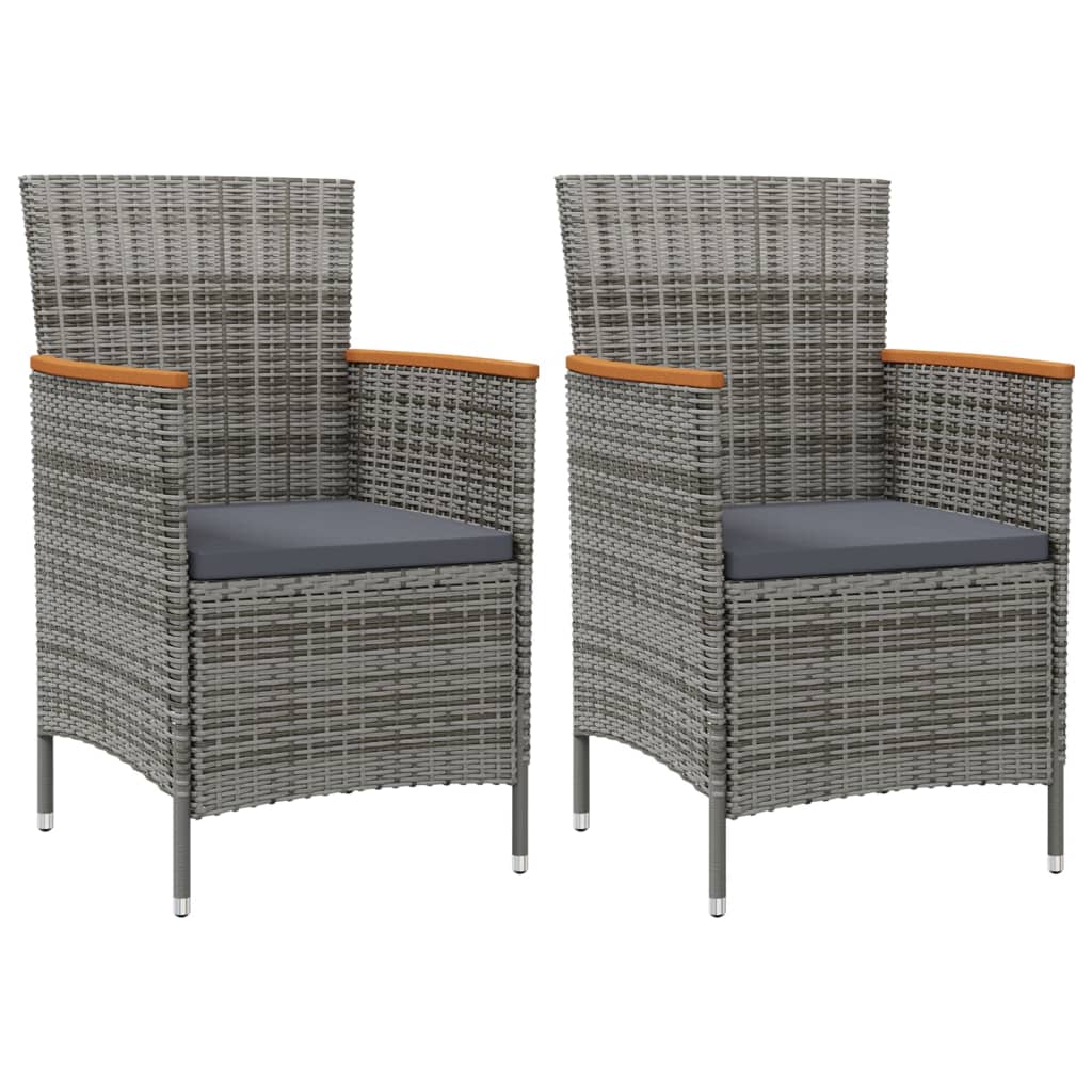 Set da Pranzo per Esterni 3 pz con Cuscini in Polyrattan Grigio
