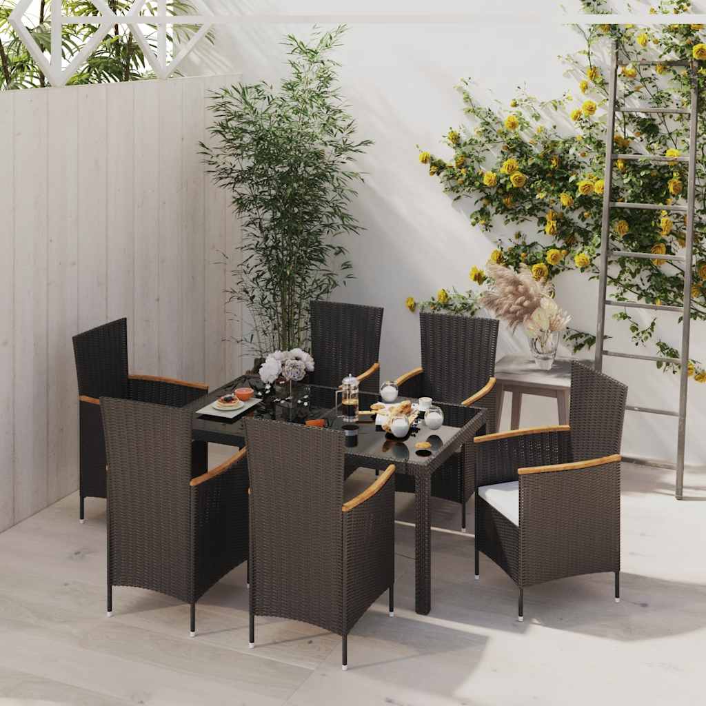 Set da Pranzo da Giardino 7 pz con Cuscini in Polyrattan Nero
