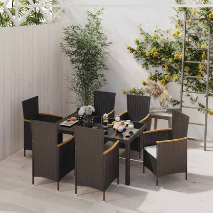 Set da Pranzo da Giardino 7 pz con Cuscini in Polyrattan Nero