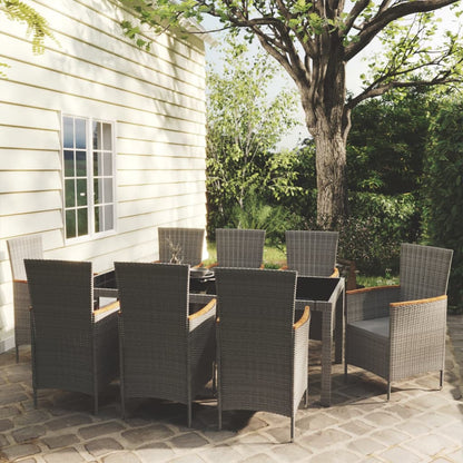 Set da Pranzo da Esterno 9 pz con Cuscini in Polyrattan Grigio