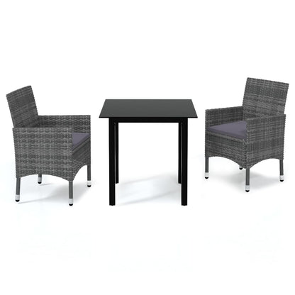 Set da Pranzo per Giardino 3 pz con Cuscini Polyrattan Grigio