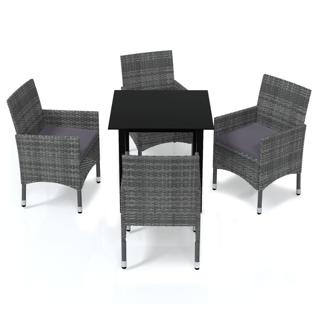Set da Pranzo per Giardino 5 pz con Cuscini Polyrattan Grigio