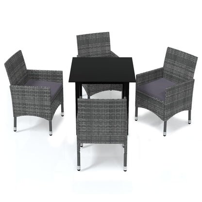 Set da Pranzo per Giardino 5 pz con Cuscini Polyrattan Grigio