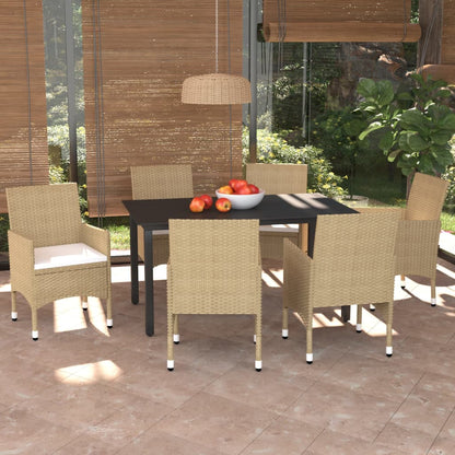 Set da Pranzo da Giardino 7 pz con Cuscini in Polyrattan Beige