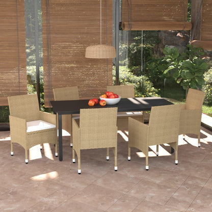 Set da Pranzo da Giardino 7 pz con Cuscini in Polyrattan Beige