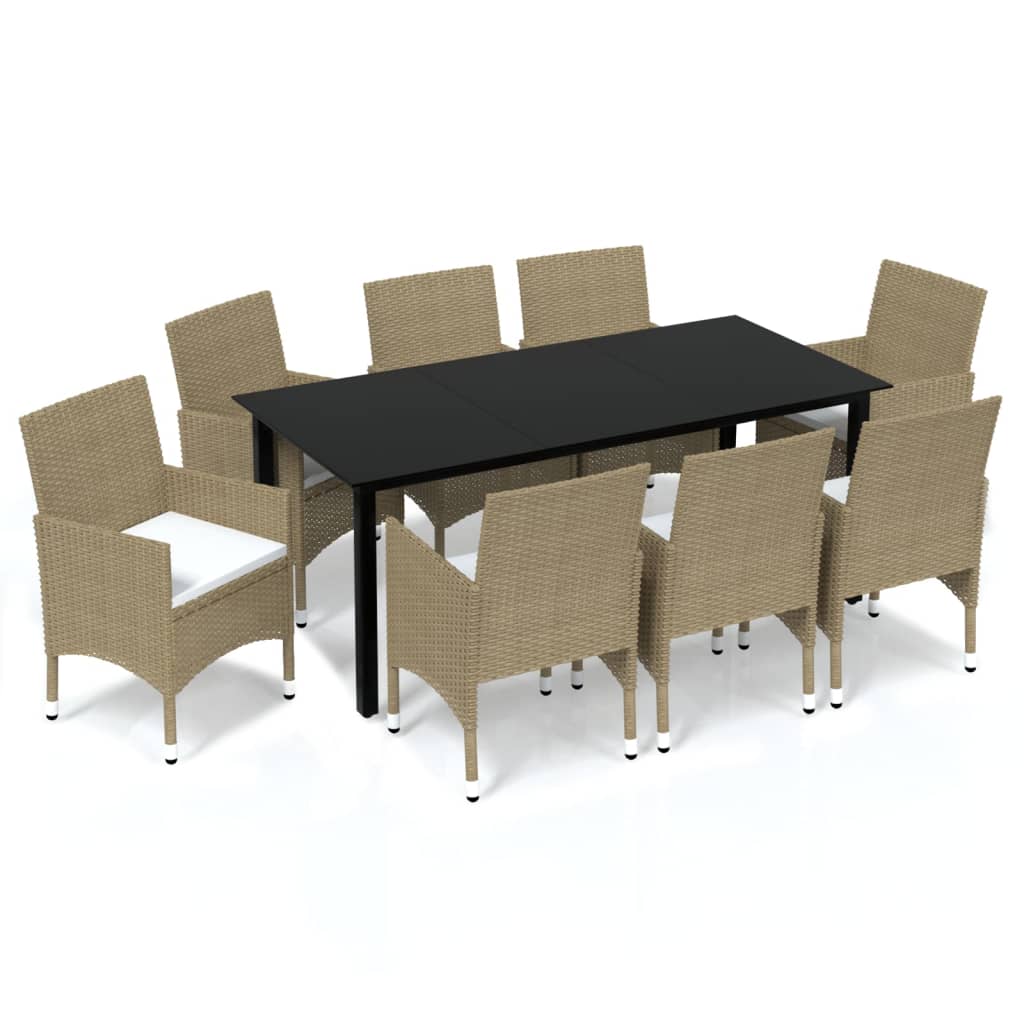 Set Pranzo da Giardino 9 pz con Cuscini in Polyrattan Beige