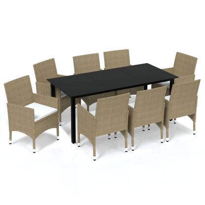 Set Pranzo da Giardino 9 pz con Cuscini in Polyrattan Beige