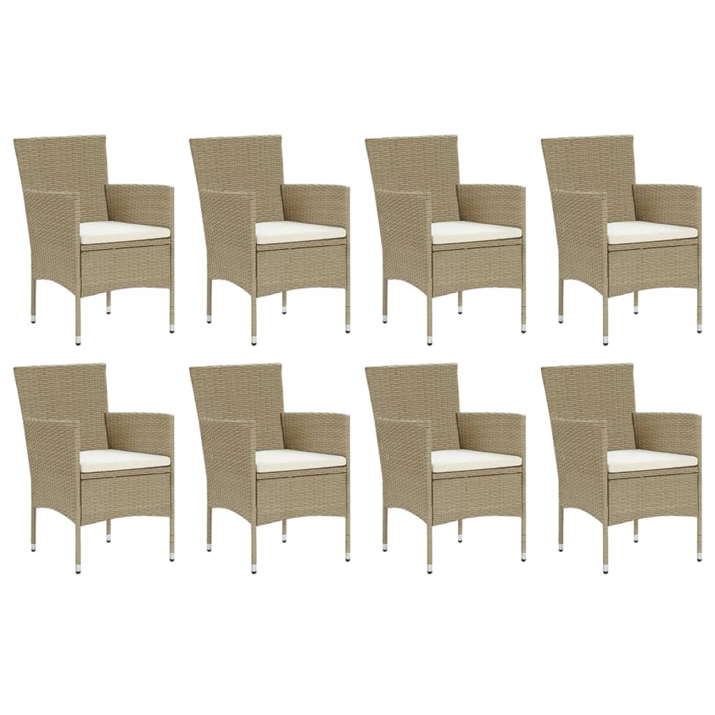 Set Pranzo da Giardino 9 pz con Cuscini in Polyrattan Beige