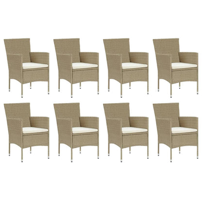 Set Pranzo da Giardino 9 pz con Cuscini in Polyrattan Beige