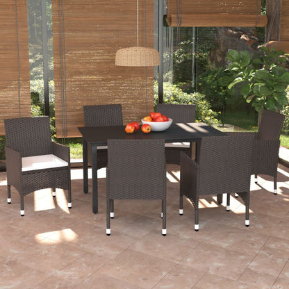 Set da Pranzo da Giardino 7 pz con Cuscini Polyrattan Marrone