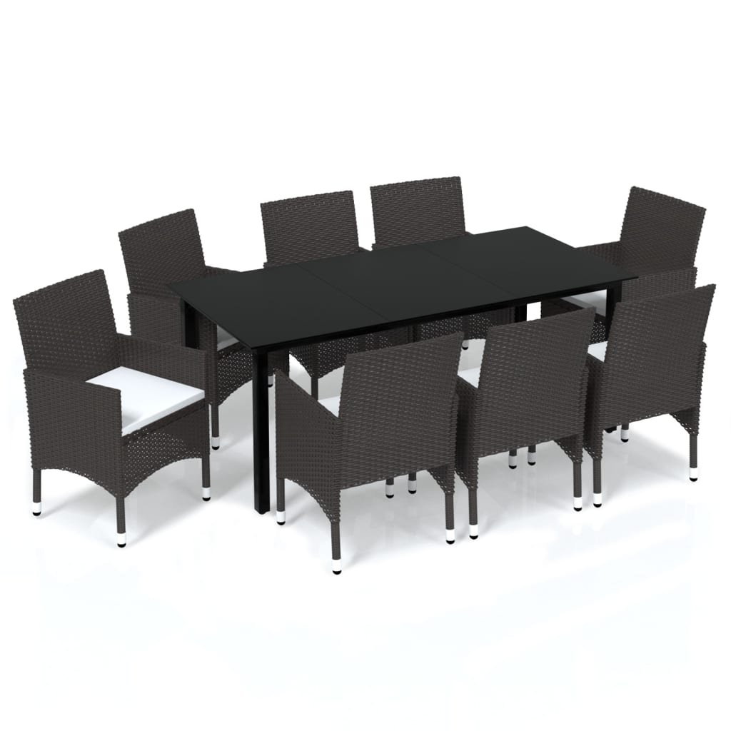 Set Pranzo da Giardino 9 pz con Cuscini in Polyrattan Marrone