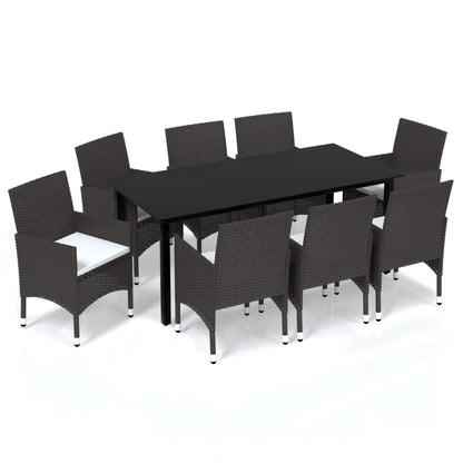 Set Pranzo da Giardino 9 pz con Cuscini in Polyrattan Marrone