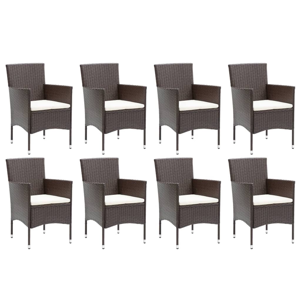 Set Pranzo da Giardino 9 pz con Cuscini in Polyrattan Marrone