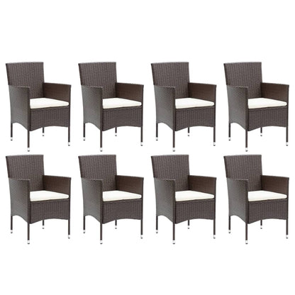 Set Pranzo da Giardino 9 pz con Cuscini in Polyrattan Marrone