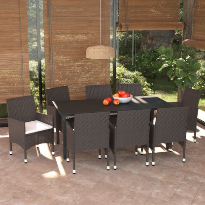 Set Pranzo da Giardino 9 pz con Cuscini in Polyrattan Marrone