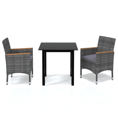 Set da Pranzo per Giardino 3 pz con Cuscini Polyrattan Grigio