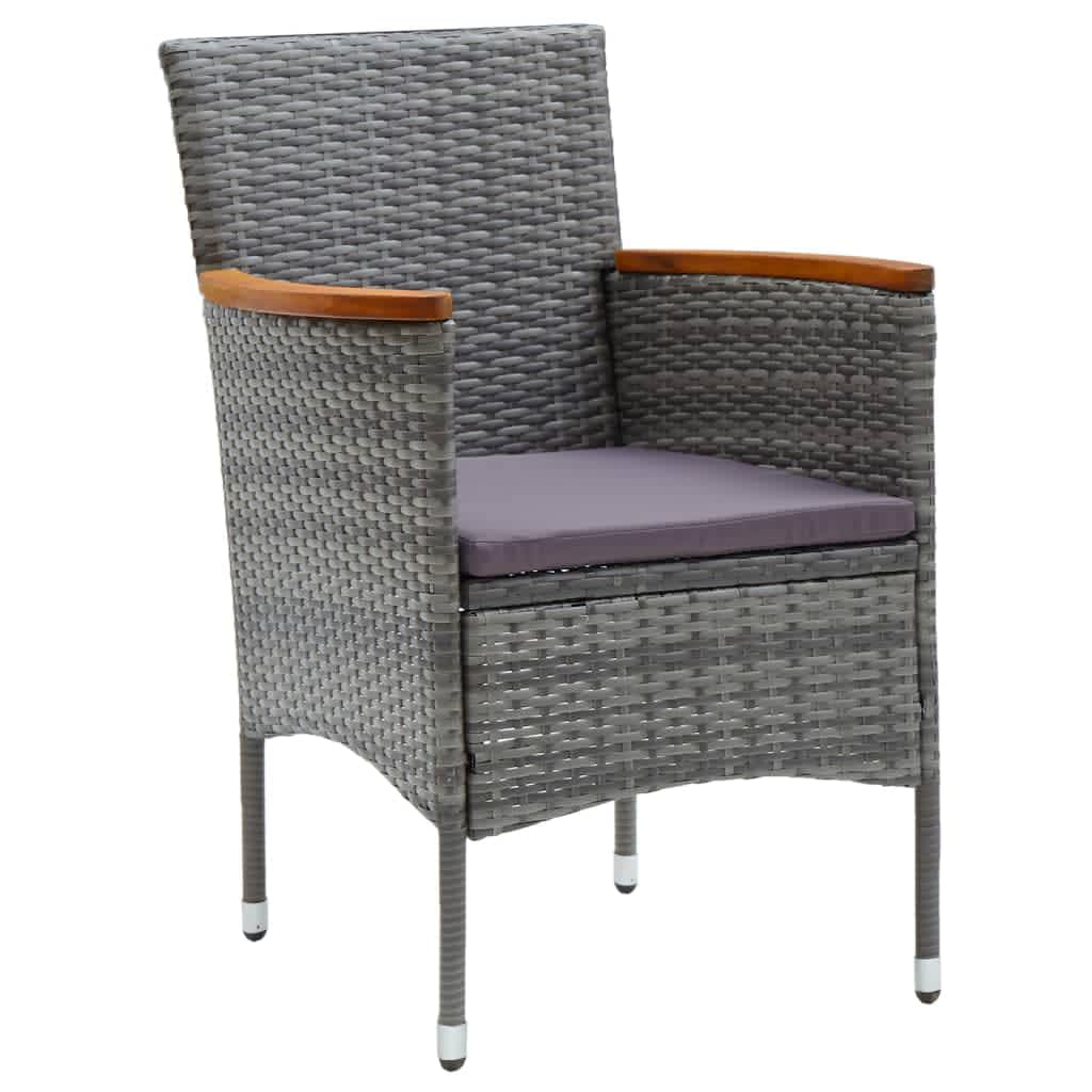Set da Pranzo per Giardino 3 pz con Cuscini Polyrattan Grigio