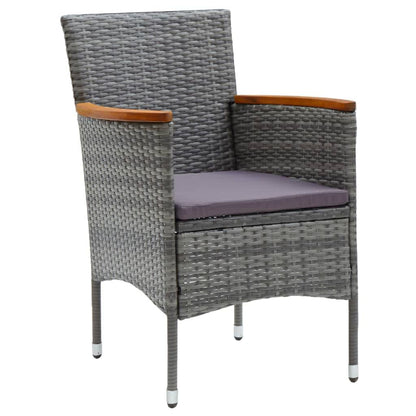 Set da Pranzo per Giardino 3 pz con Cuscini Polyrattan Grigio