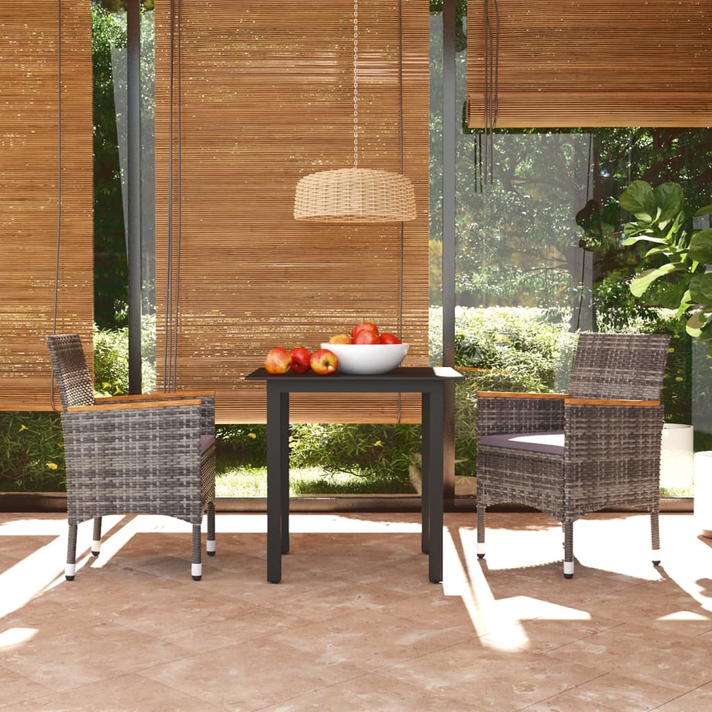 Set da Pranzo per Giardino 3 pz con Cuscini Polyrattan Grigio
