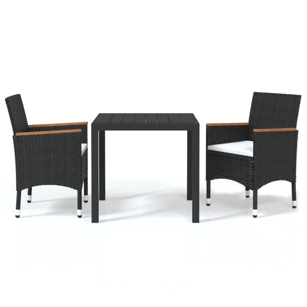 Set da Pranzo per Giardino 3 pz con Cuscini Polyrattan Nero
